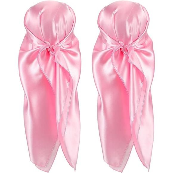 Accessories - 35 Inch Silk Head Scarf 2 Pcs Pink